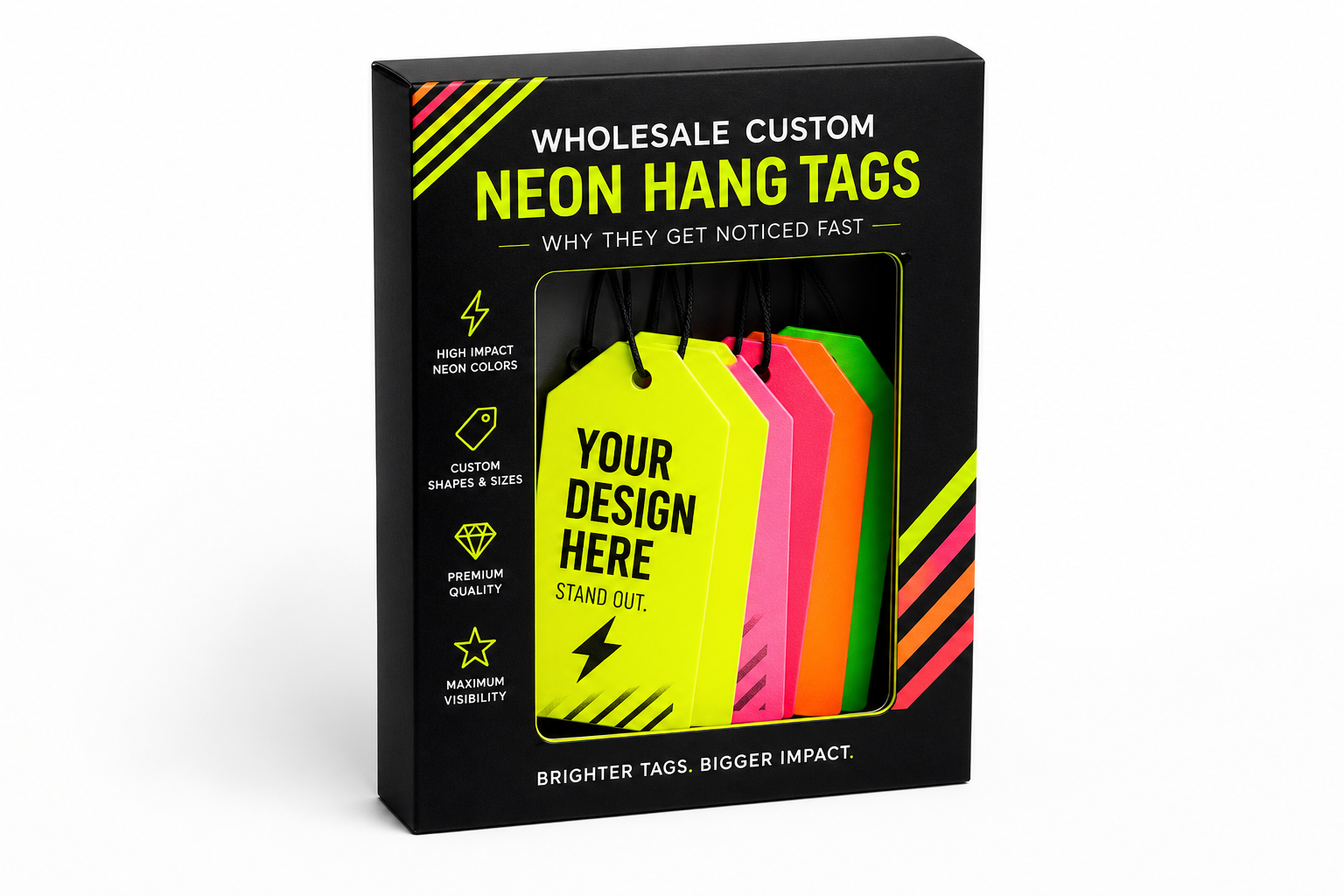 Wholesale Custom Neon Hang Tags for Bold Brand Impact
