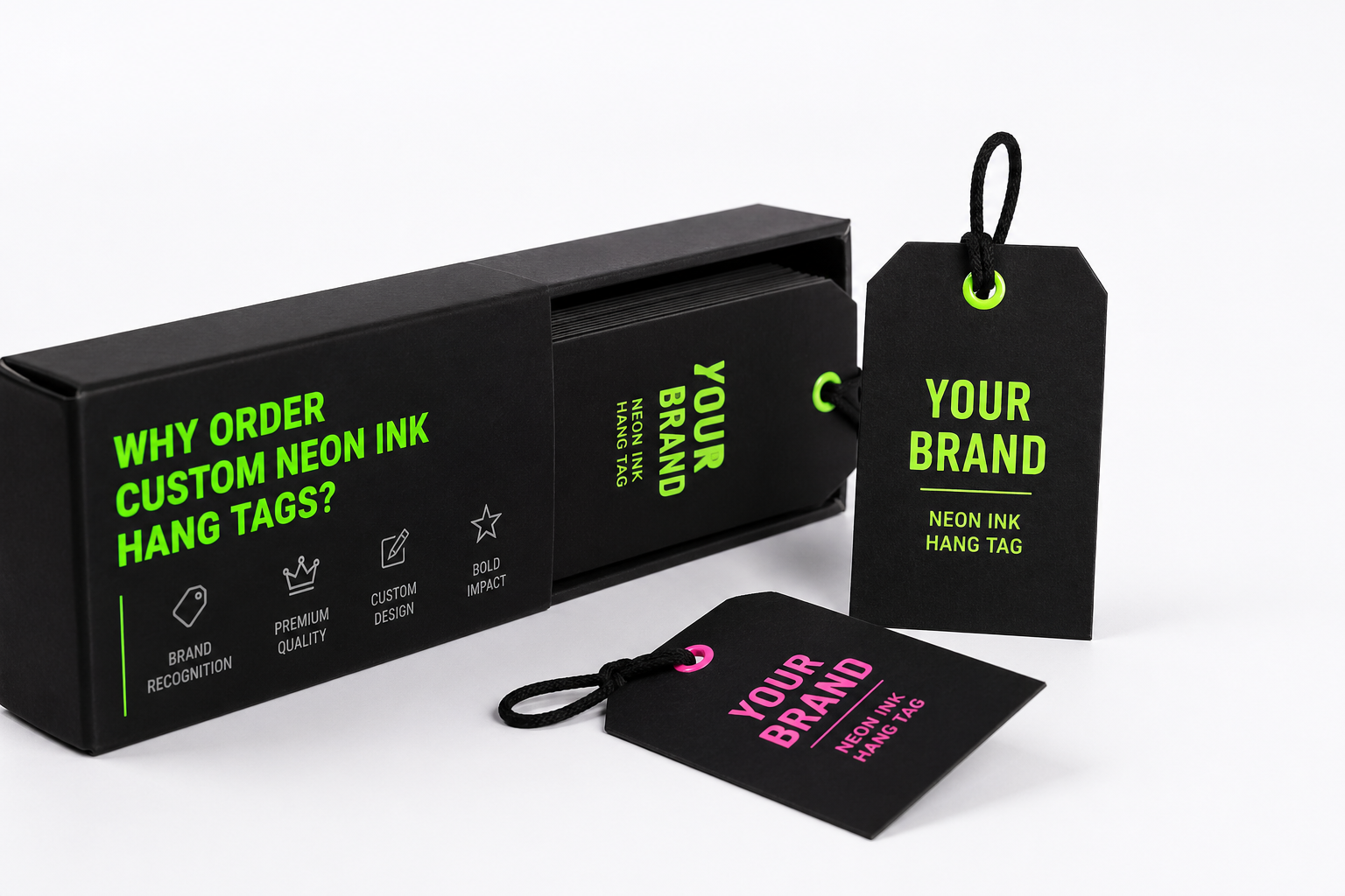 Order Custom Neon Ink Hang Tags for Bold Brand Impact