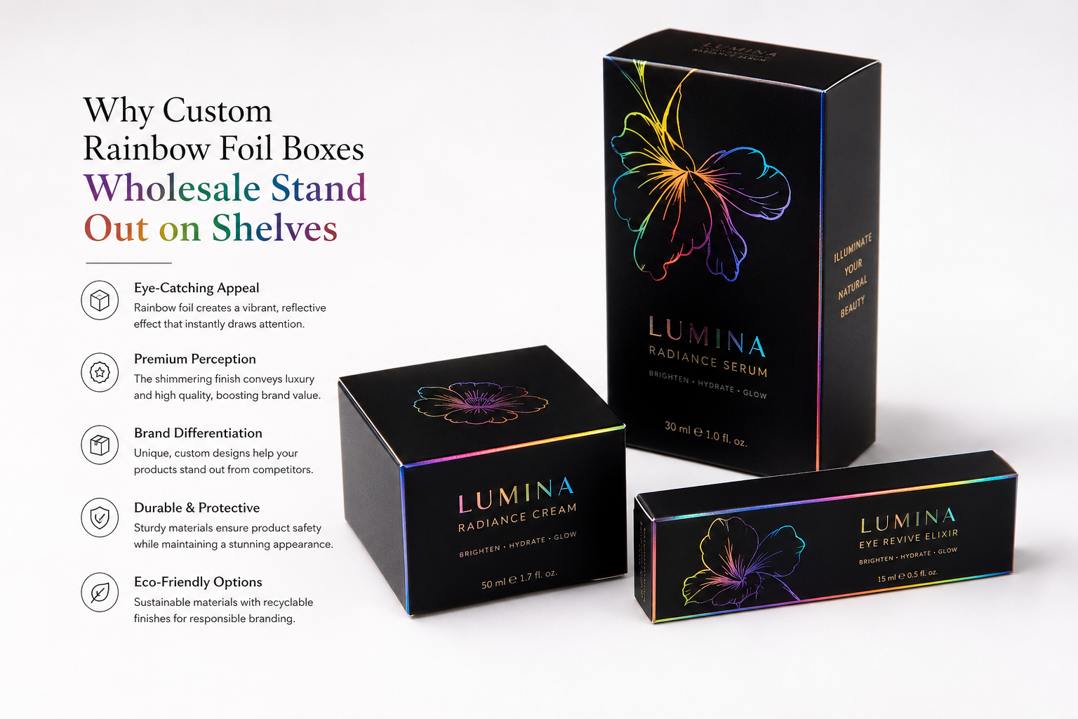 Custom Rainbow Foil Boxes Wholesale for Retail Packaging