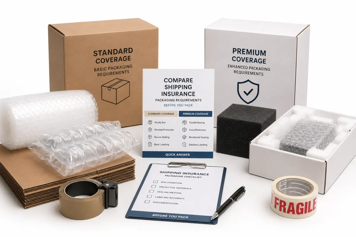 Compare shipping insurance packaging requirements in