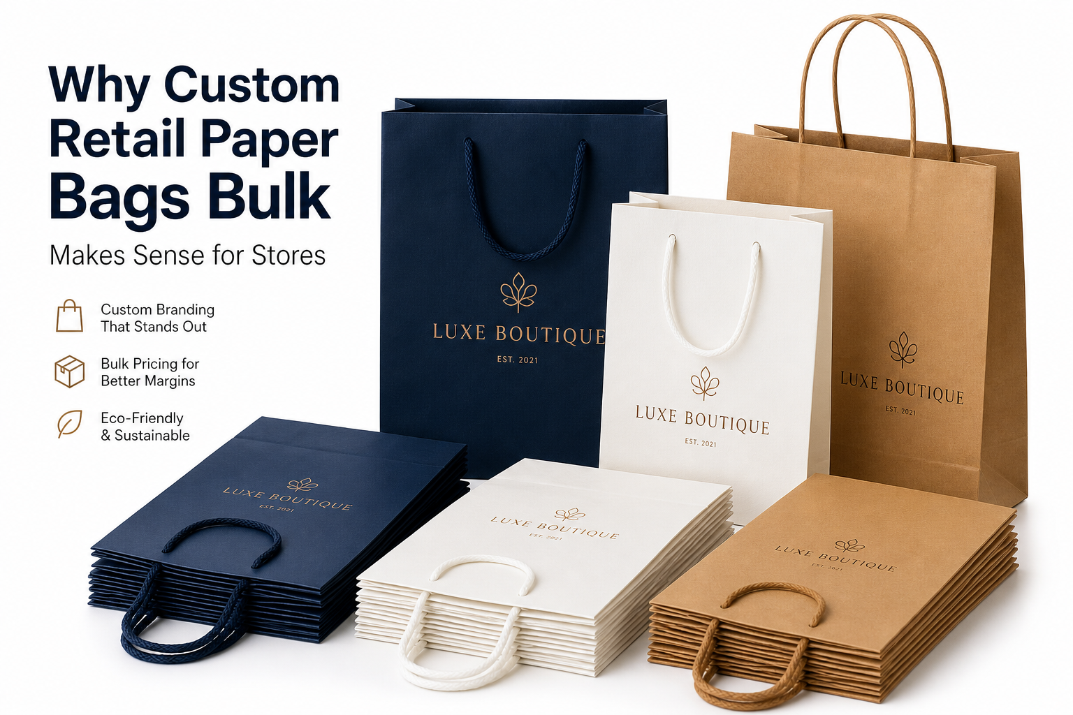 Custom Retail Paper Bags Bulk: Pricing, Specs, MOQ