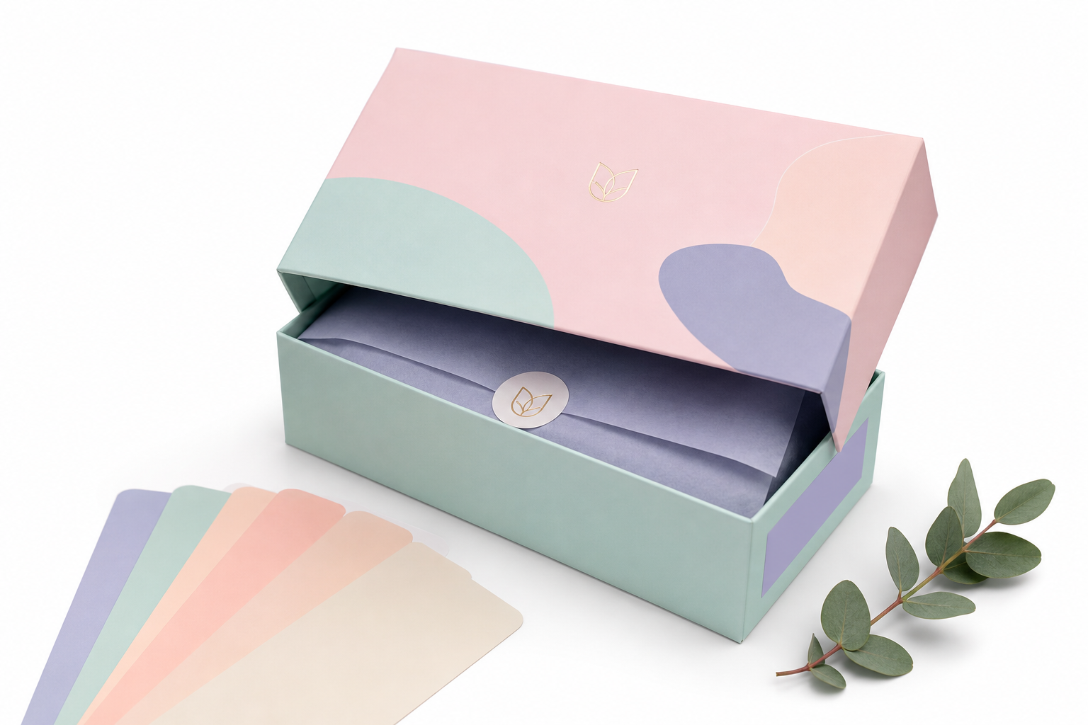 Pastel Color Box Branding Sell: Board, Finish, Dieline, and Unit Cost