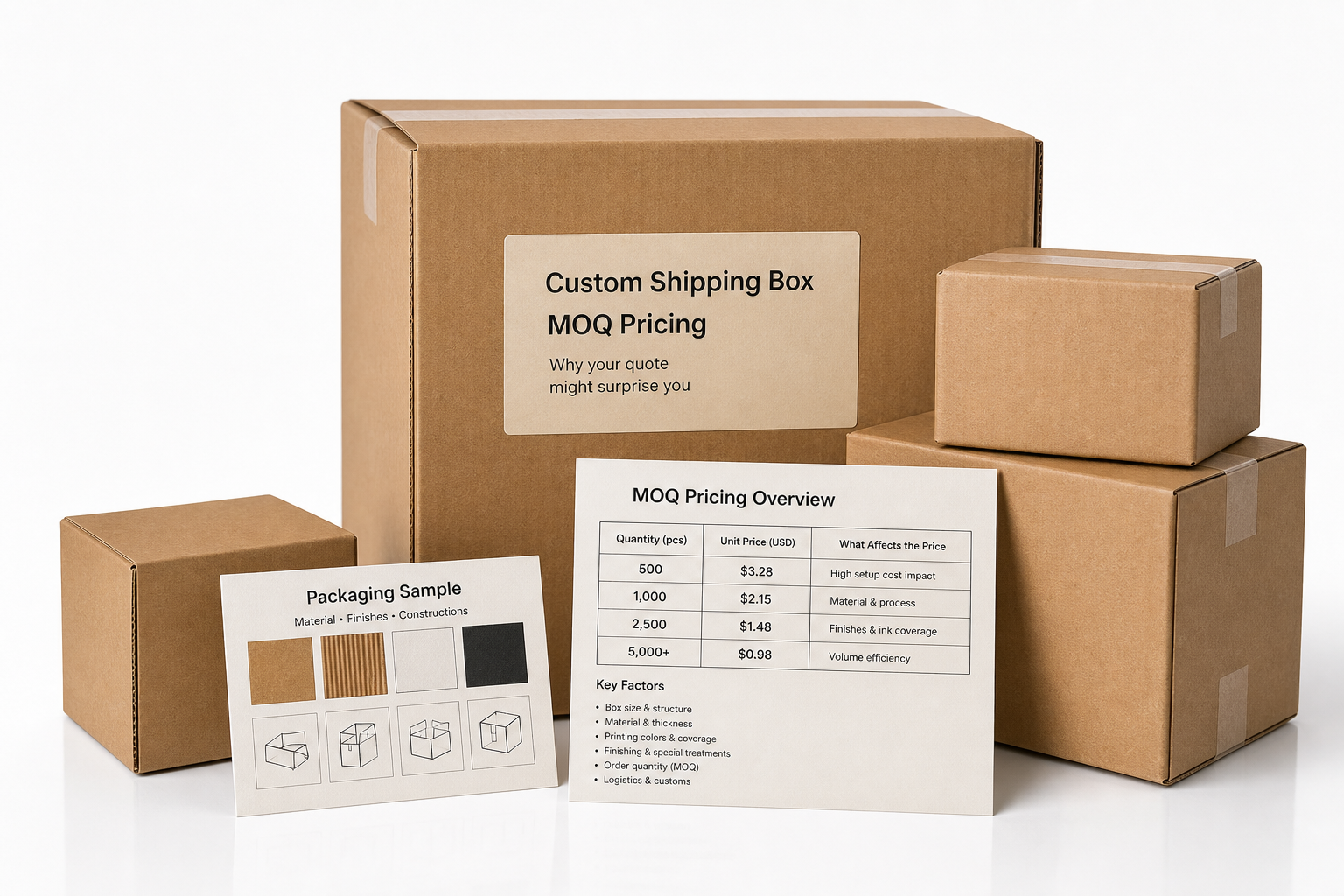 Custom Shipping Box MOQ Pricing: What Changes the Quote