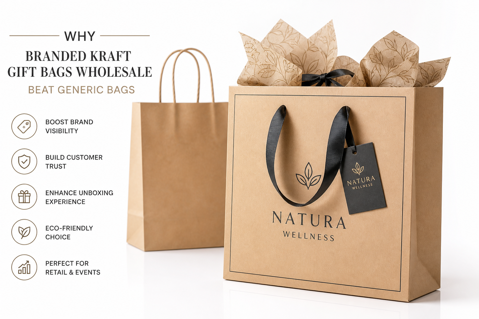 Branded Kraft Gift Bags Wholesale: Specs, Pricing, MOQ