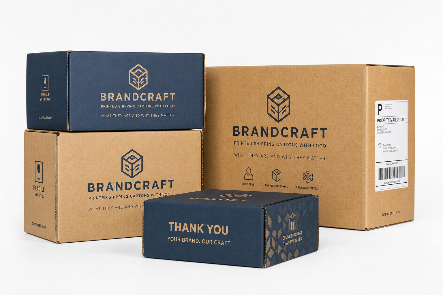Printed Shipping Cartons with Logo: Board, Finish, Dieline, and Unit Cost