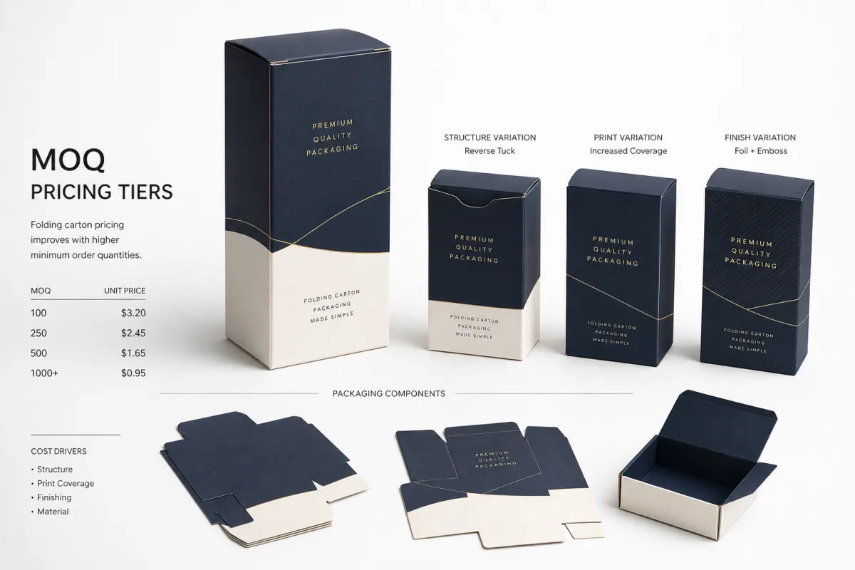 Custom Folding Carton MOQ Pricing: Costs, Specs, Timing