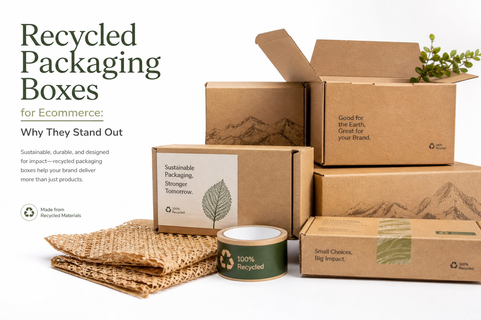 Recycled Packaging Boxes for Ecommerce: Board, Finish, Dieline, and Unit Cost