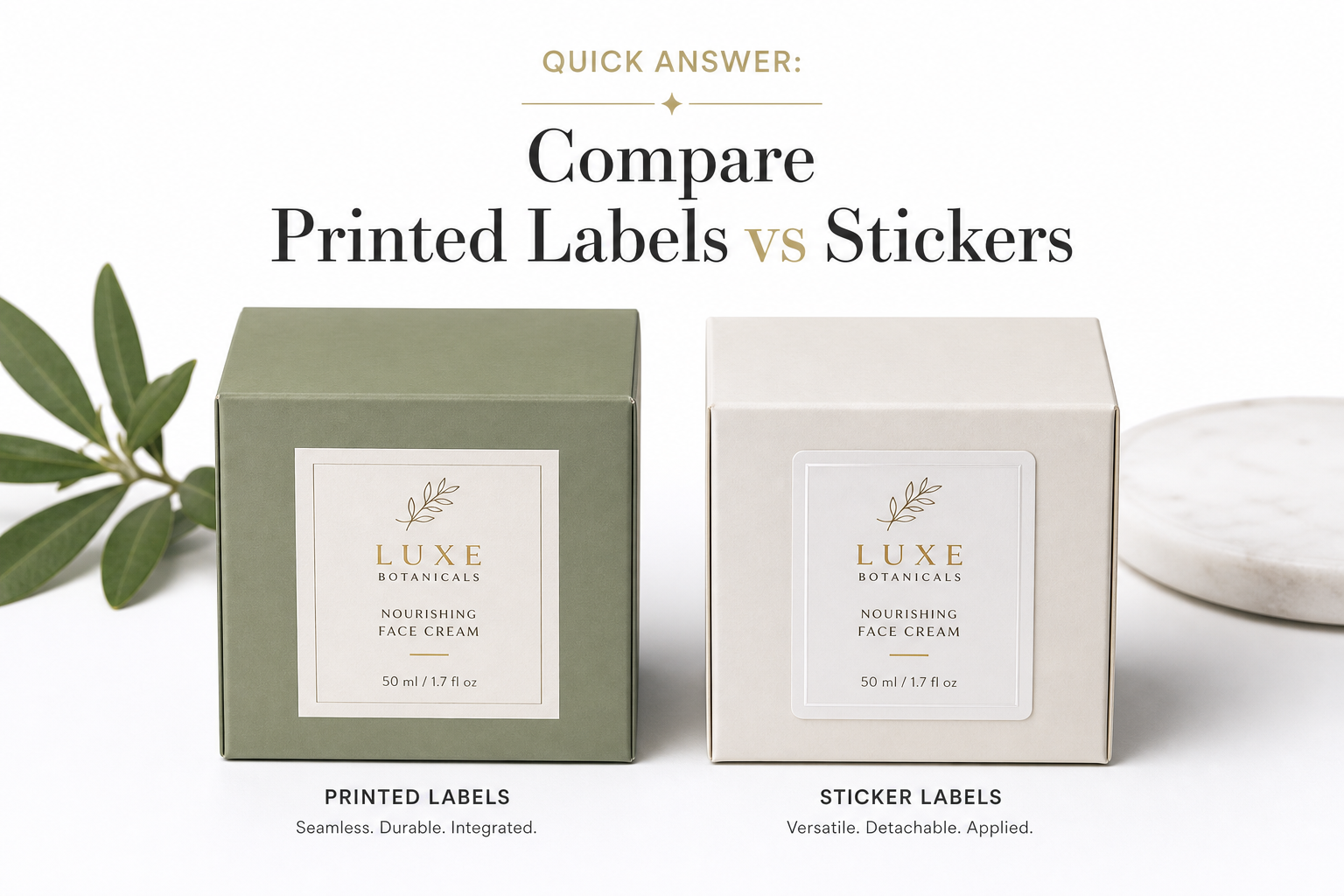 Compare Printed Labels vs Stickers: Material, Adhesive, Artwork, and MOQ