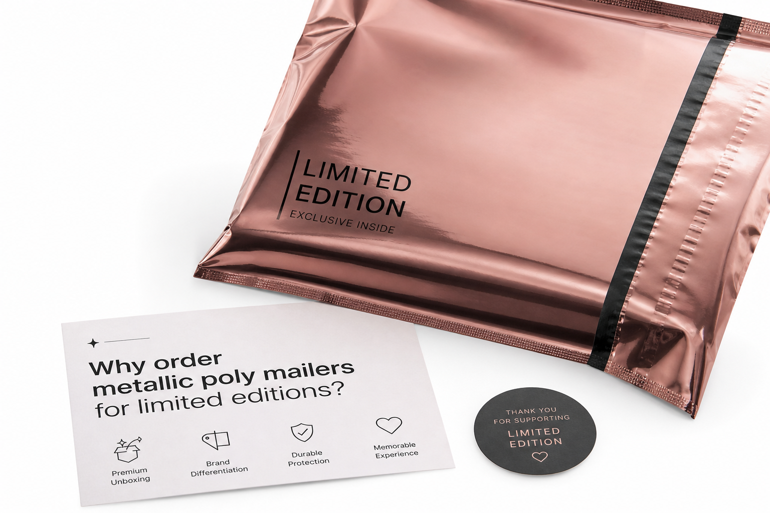 Order Metallic Poly Mailers for Limited Editions: Film, Print, MOQ, and Carton Packing