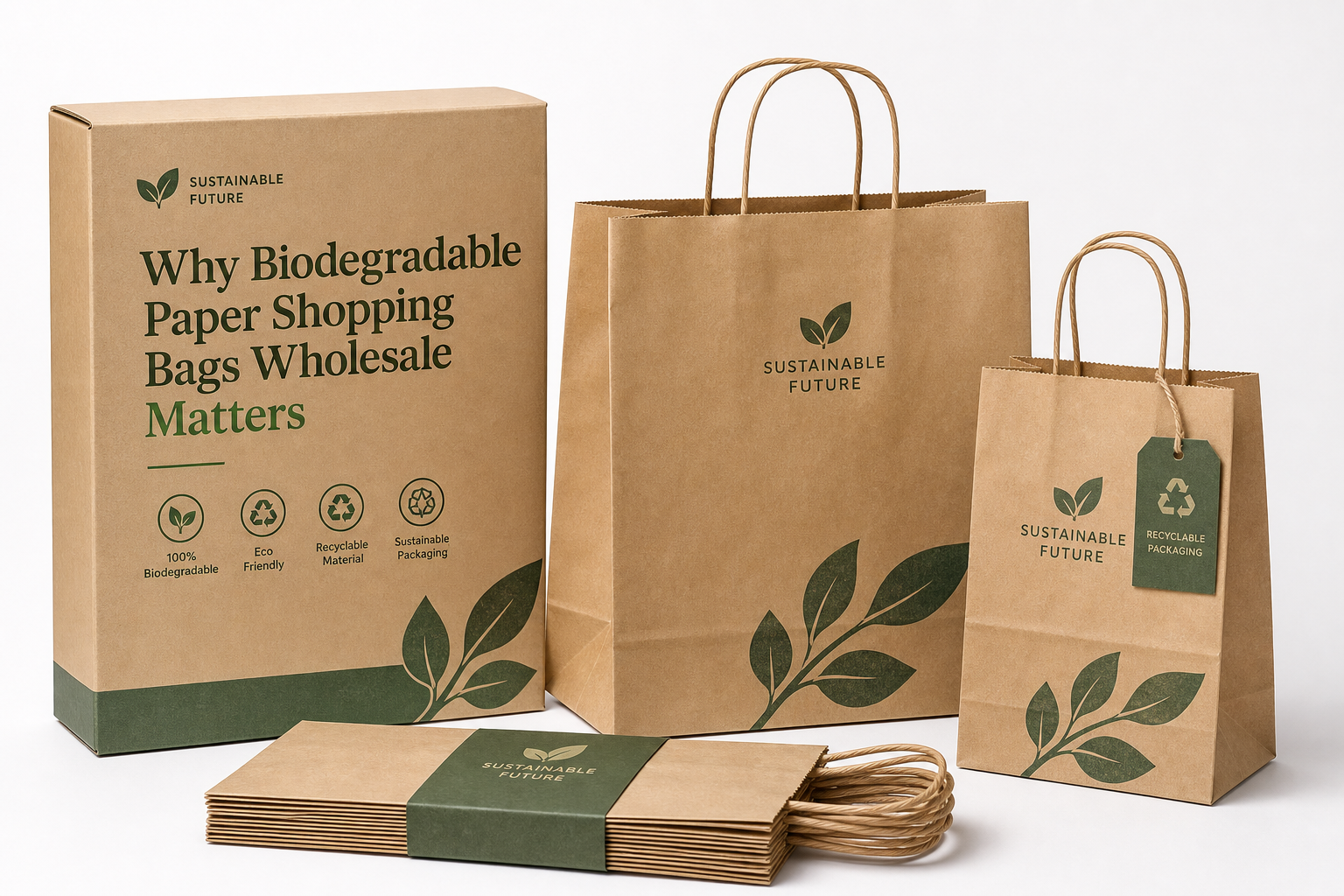 Biodegradable Paper Shopping Bags Wholesale: Film, Print, MOQ, and Carton Packing