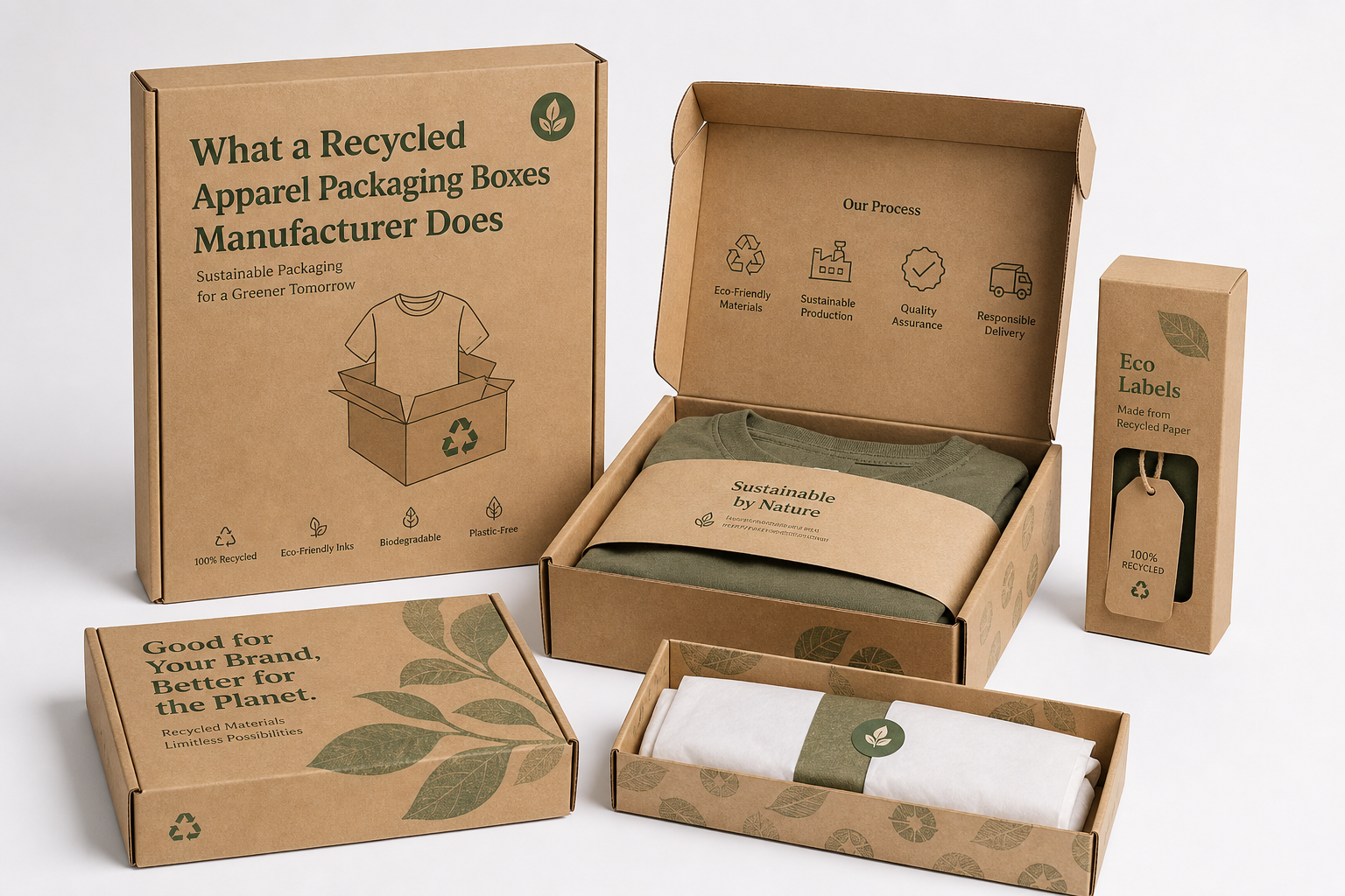 Recycled Apparel Packaging Boxes Manufacturer: Board, Finish, Dieline, and Unit Cost