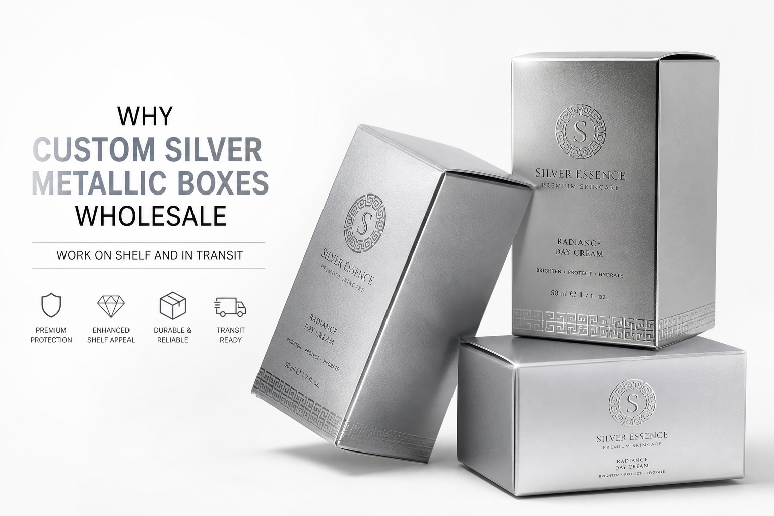 Custom Silver Metallic Boxes Wholesale for Premium Brands
