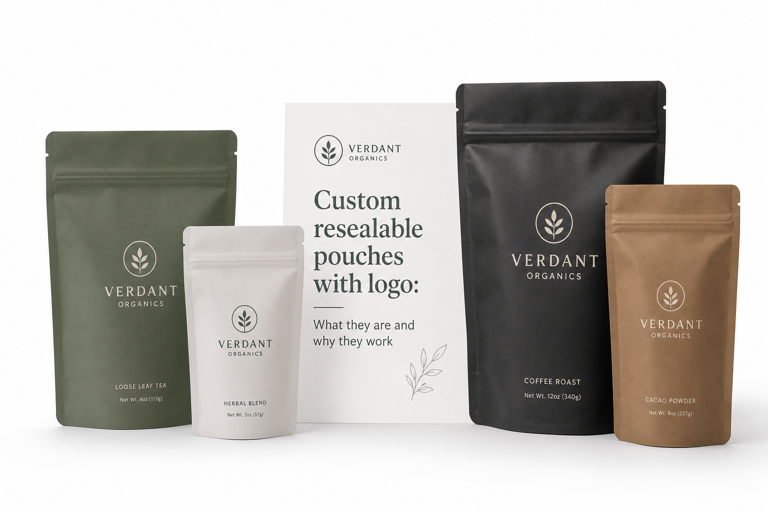 Custom Resealable Pouches with Logo: Film, Print, MOQ, and Carton Packing