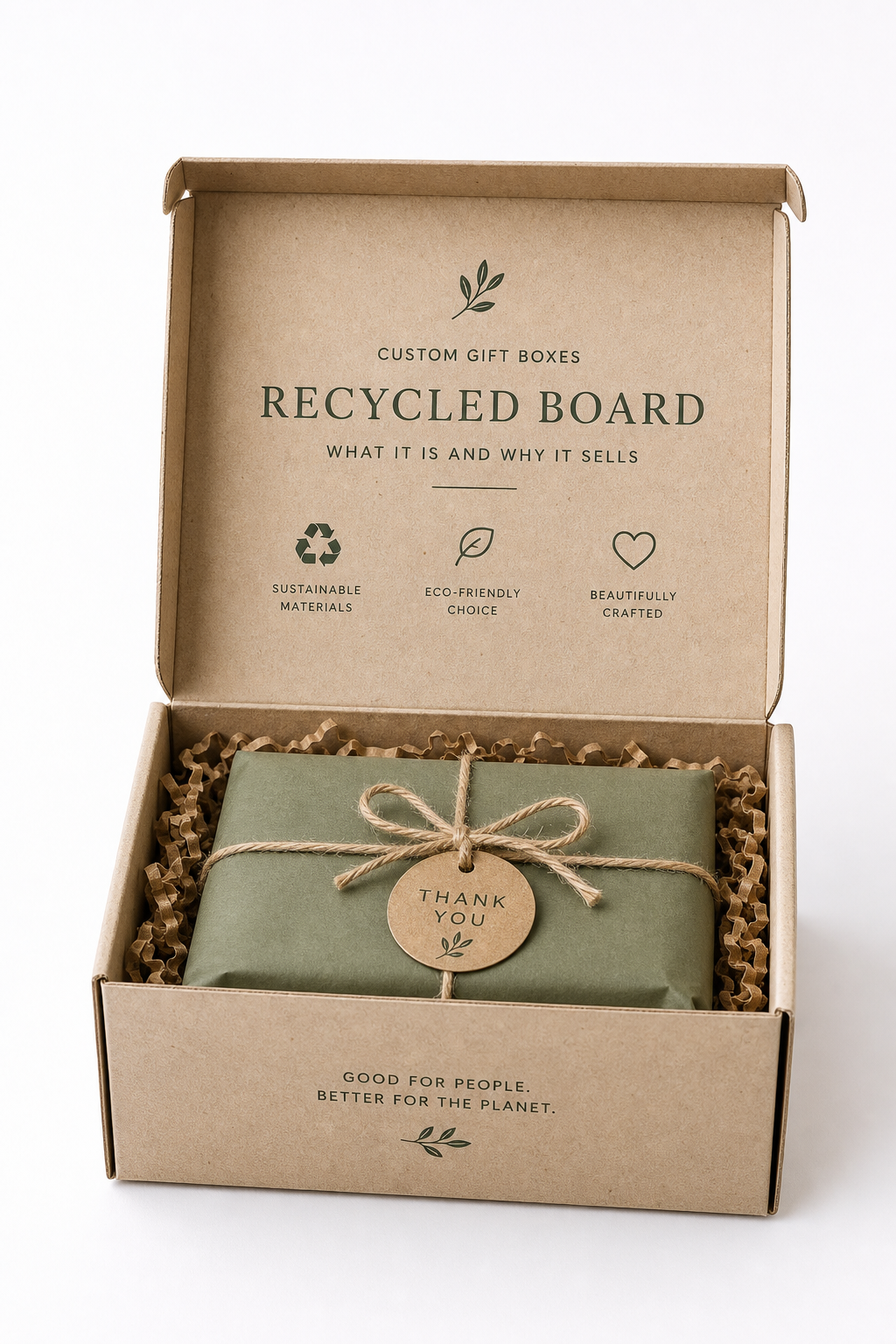 Custom Gift Boxes Recycled Board: Board, Finish, Dieline, and Unit Cost