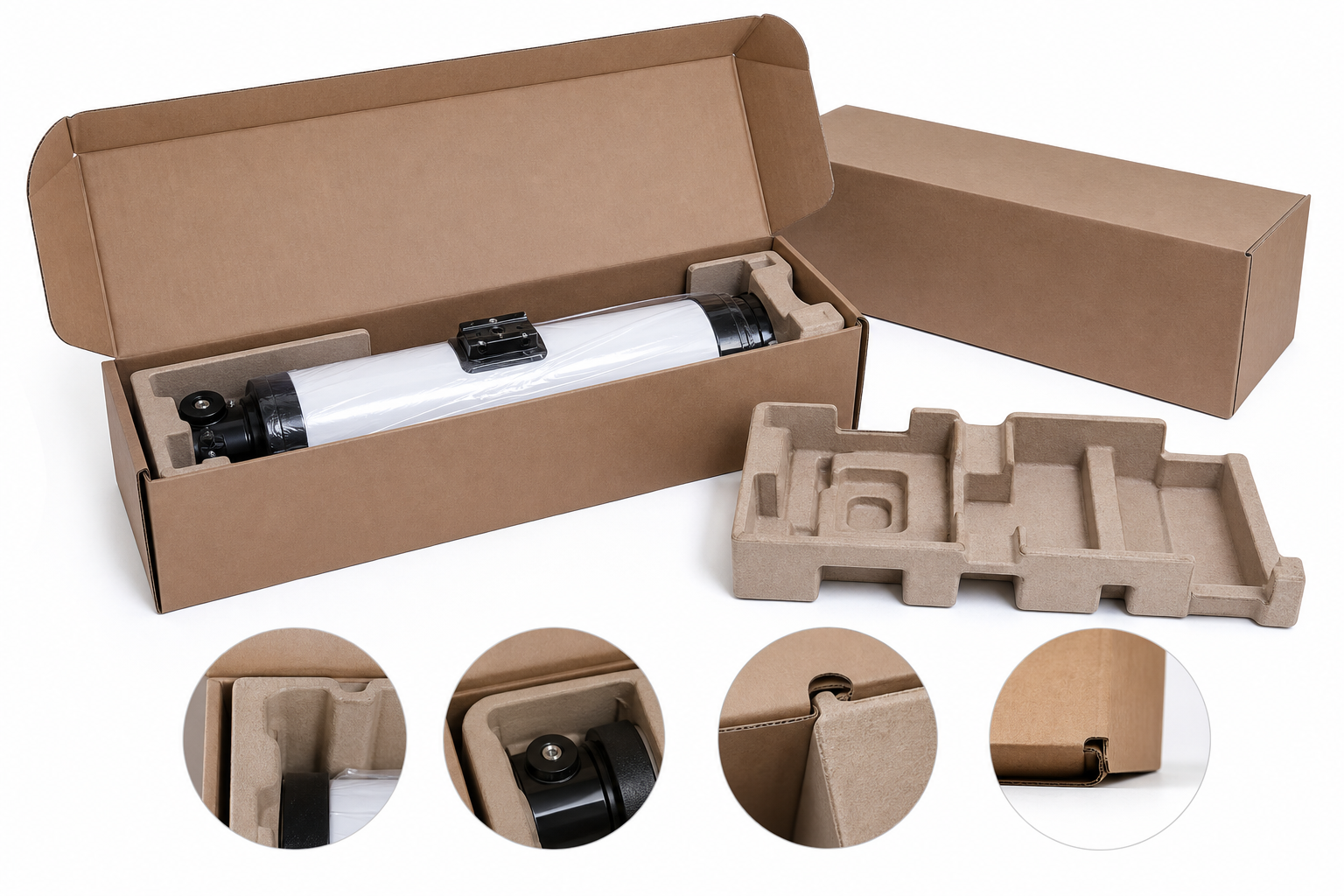 Custom Telescope Boxes Manufacturer: Board, Finish, Dieline, and Unit Cost