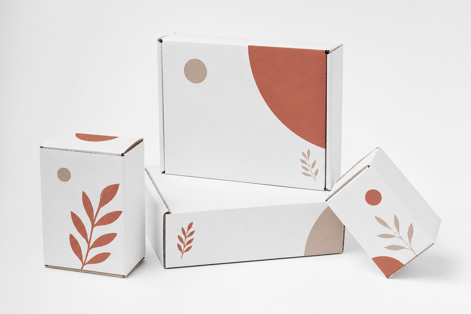 Branded White Corrugated Boxes: Board, Finish, Dieline, and Unit Cost