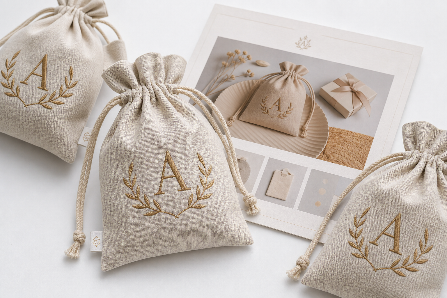 Order Monogrammed Linen Drawstring Bags for Packaging