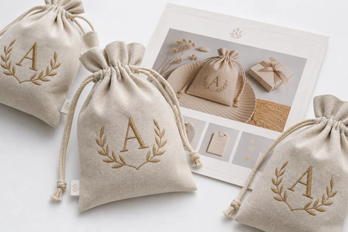 Order Monogrammed Linen Drawstring Bags for Packaging