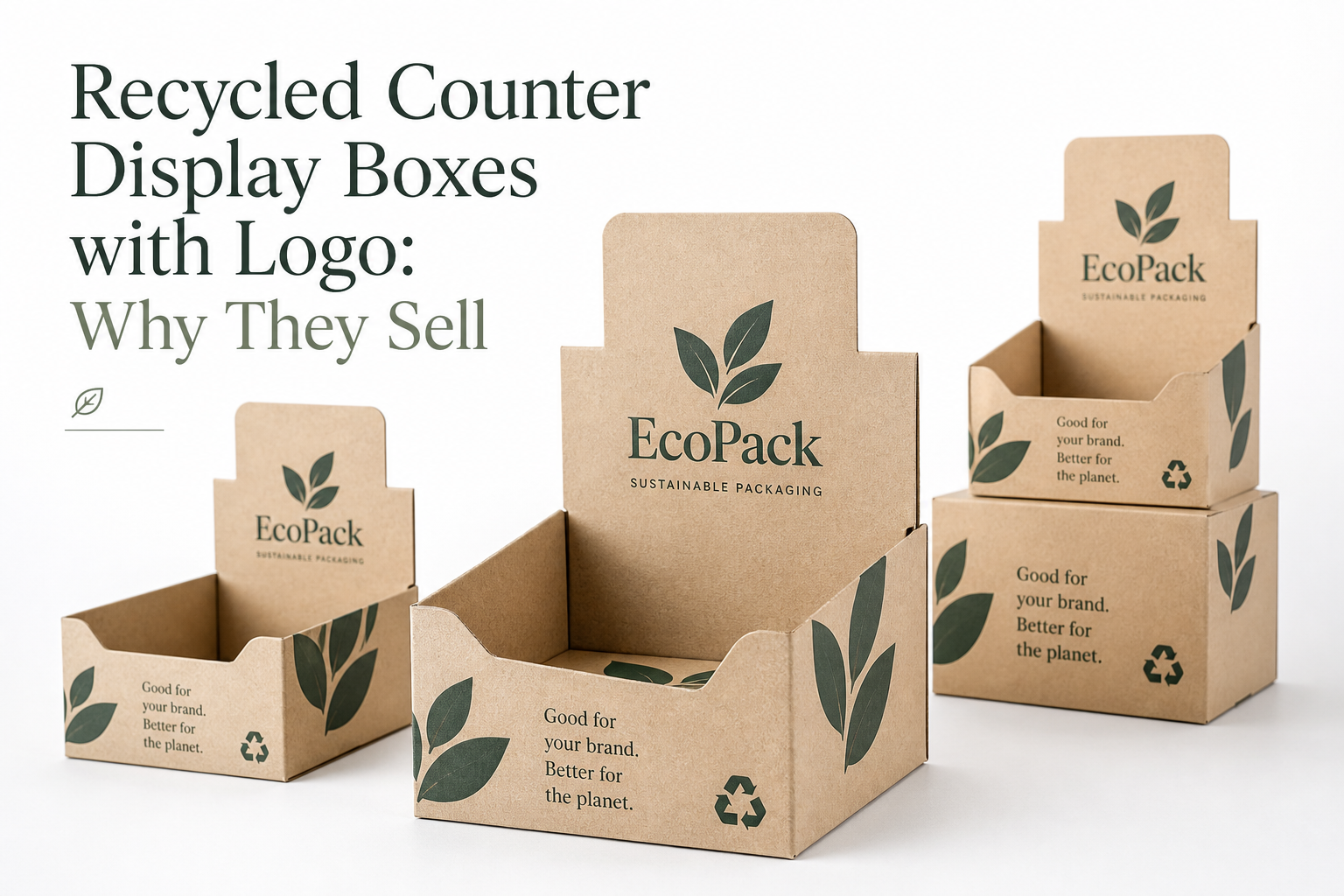 Recycled Counter Display Boxes with Logo: Board, Finish, Dieline, and Unit Cost