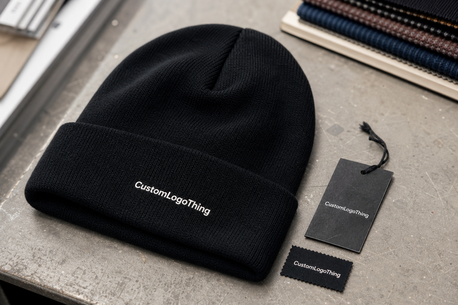 Retail merch beanies woven label quote: order smarter