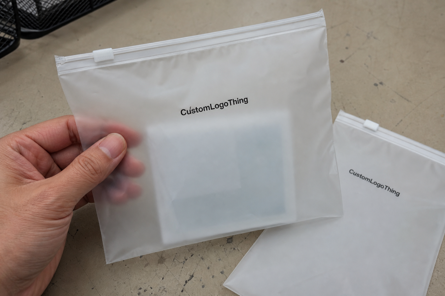 Corporate gifting frosted zipper bag logo placement guide
