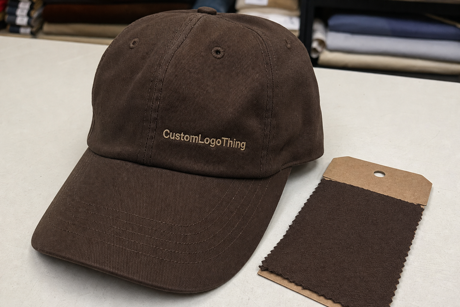 Order Chocolate Embroidered Baseball Caps Material Samples