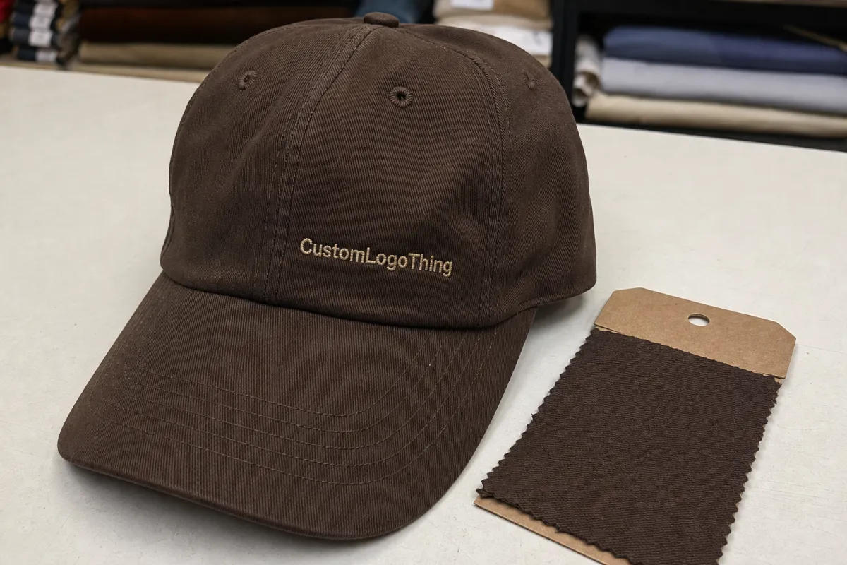 Order Chocolate Embroidered Baseball Caps Material Samples