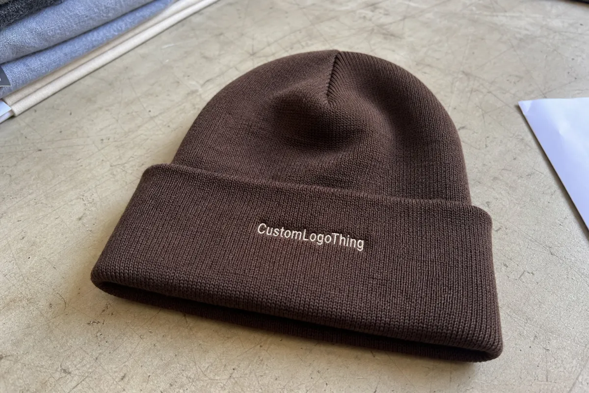 Chocolate Cuffed Knit Beanies Material Sample Guide to Order