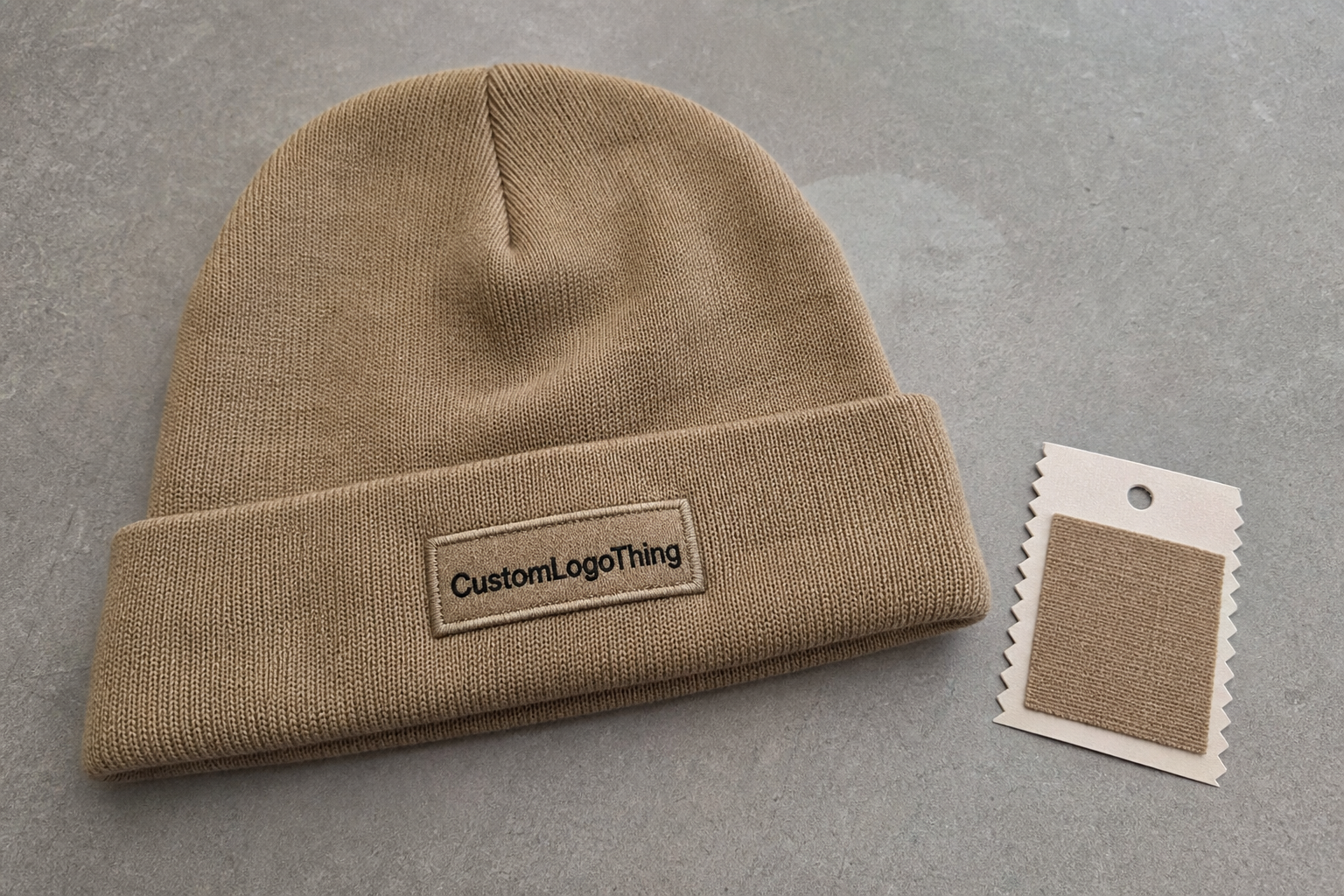 Tea Cuffed Knit Beanies Material Sample Guide for Buyers