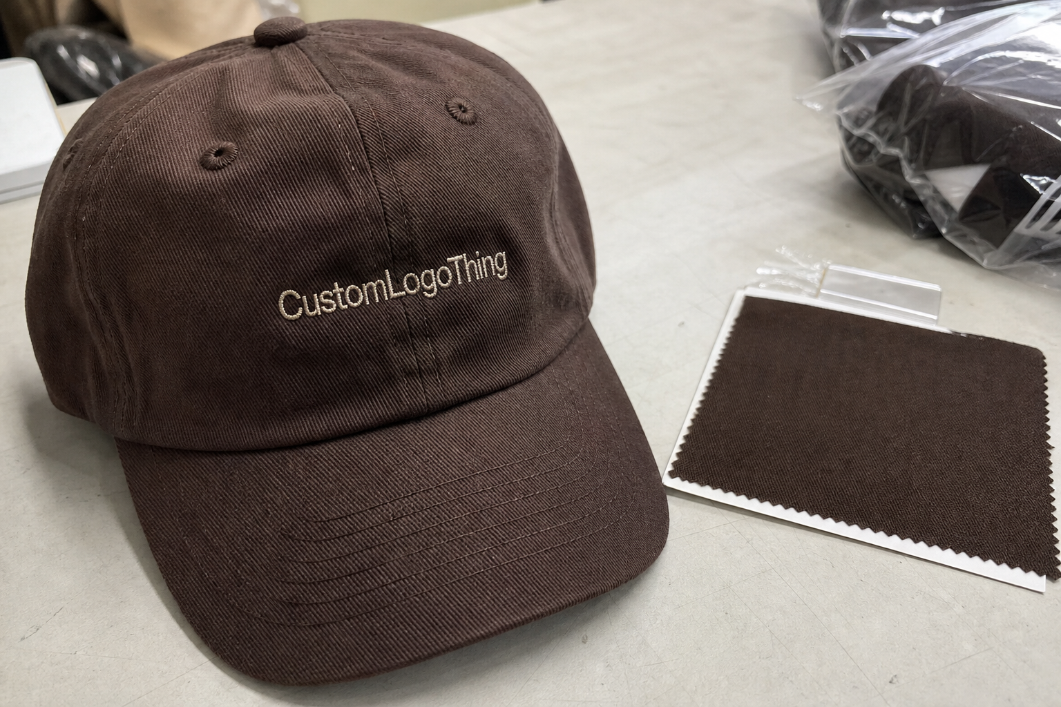 Order Chocolate Unstructured Dad Hats Material Samples