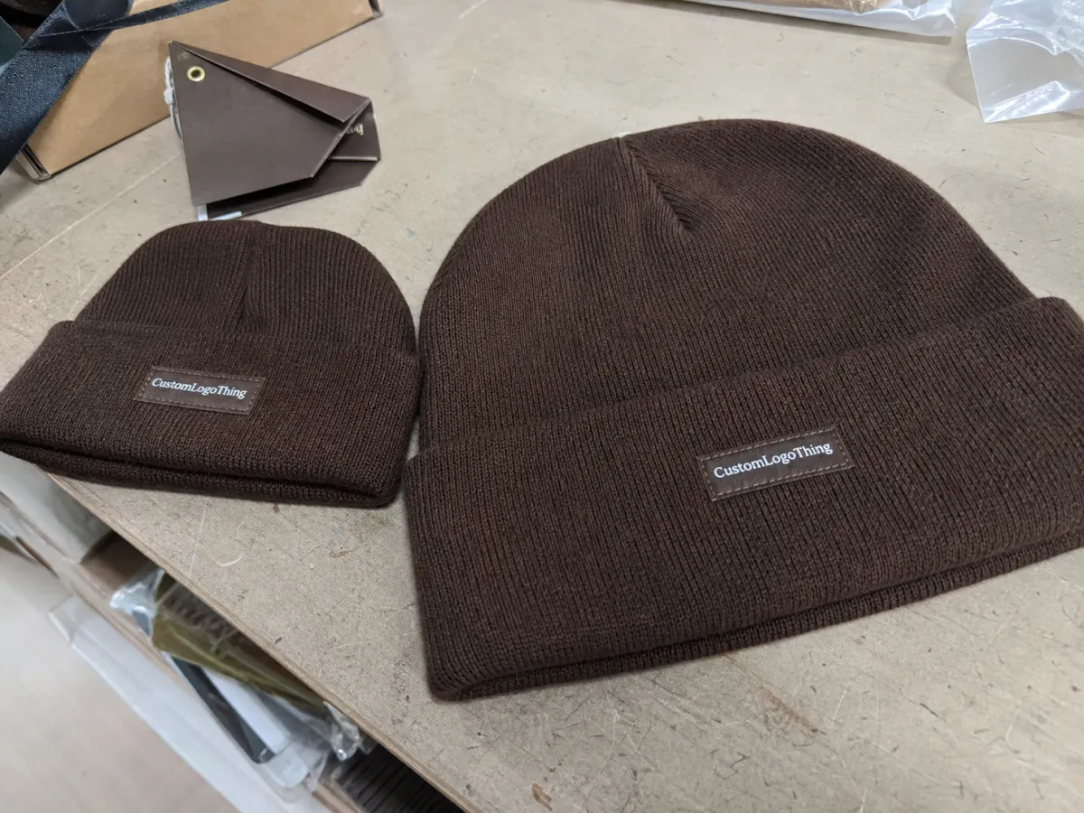 Chocolate woven label beanies unit cost review for buyers