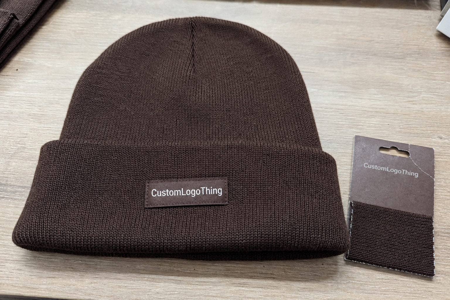 Order Chocolate Woven Label Beanies Material Samples