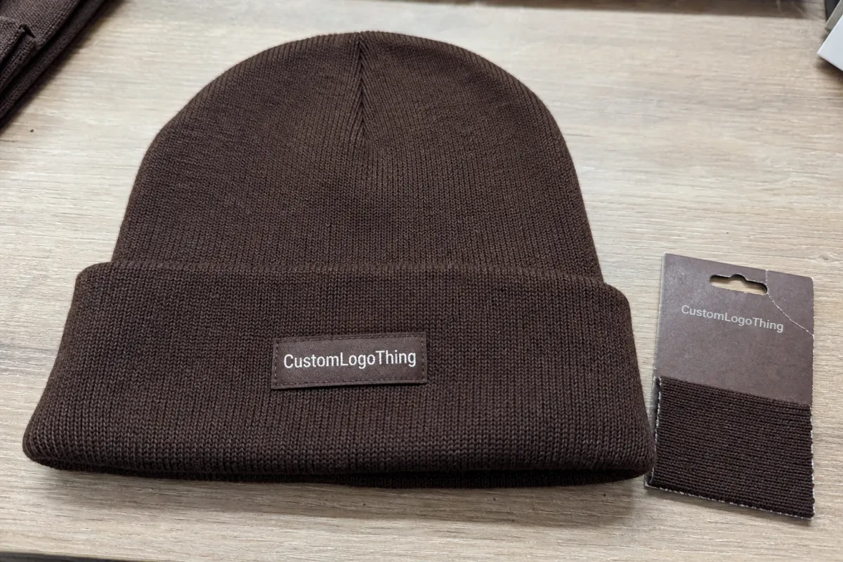Order Chocolate Woven Label Beanies Material Samples