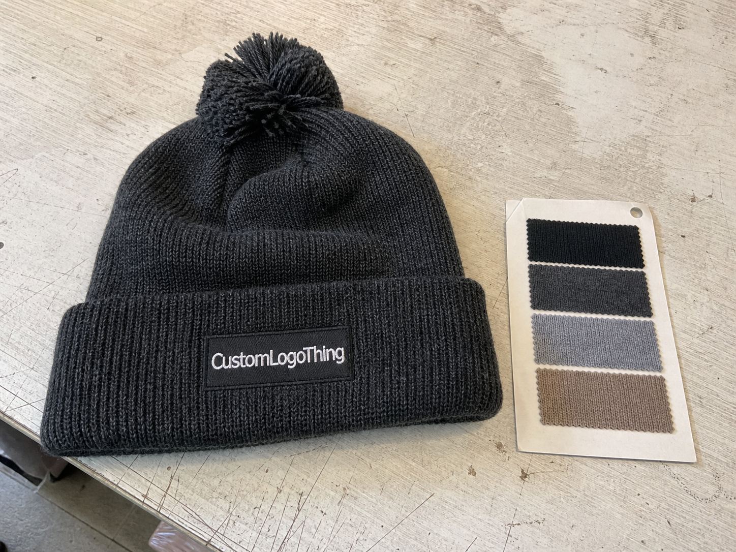 Wine Club Pom Pom Beanies Material Sample Guide to Order
