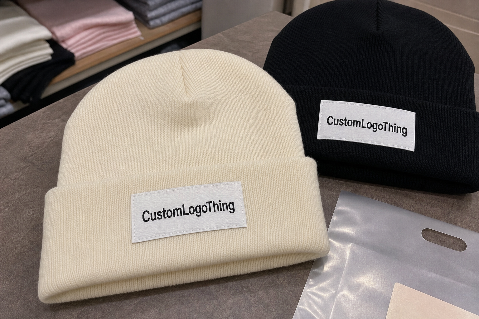 Skincare Woven Label Beanies: Material Sample Guide