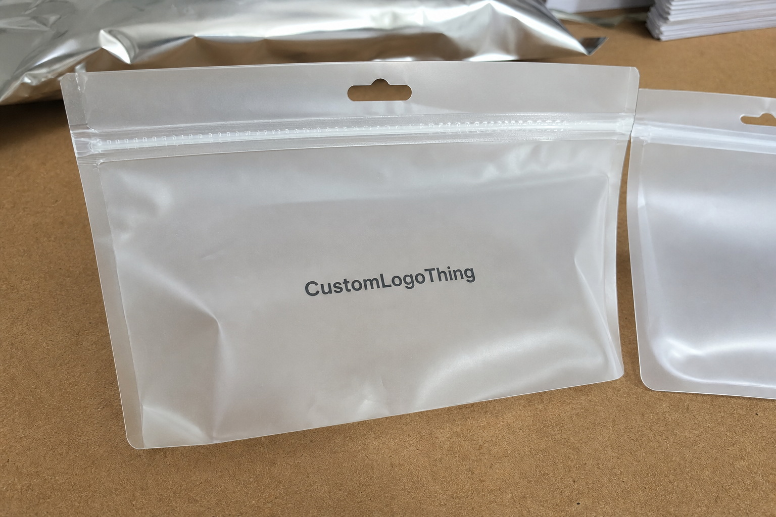 Hotel Retail Frosted Zipper Plastic Bags Logo Placement