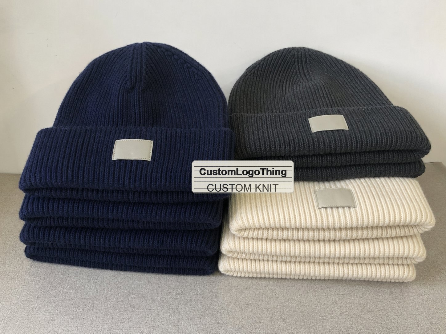 Ribbed Winter Beanies with Logo Patch