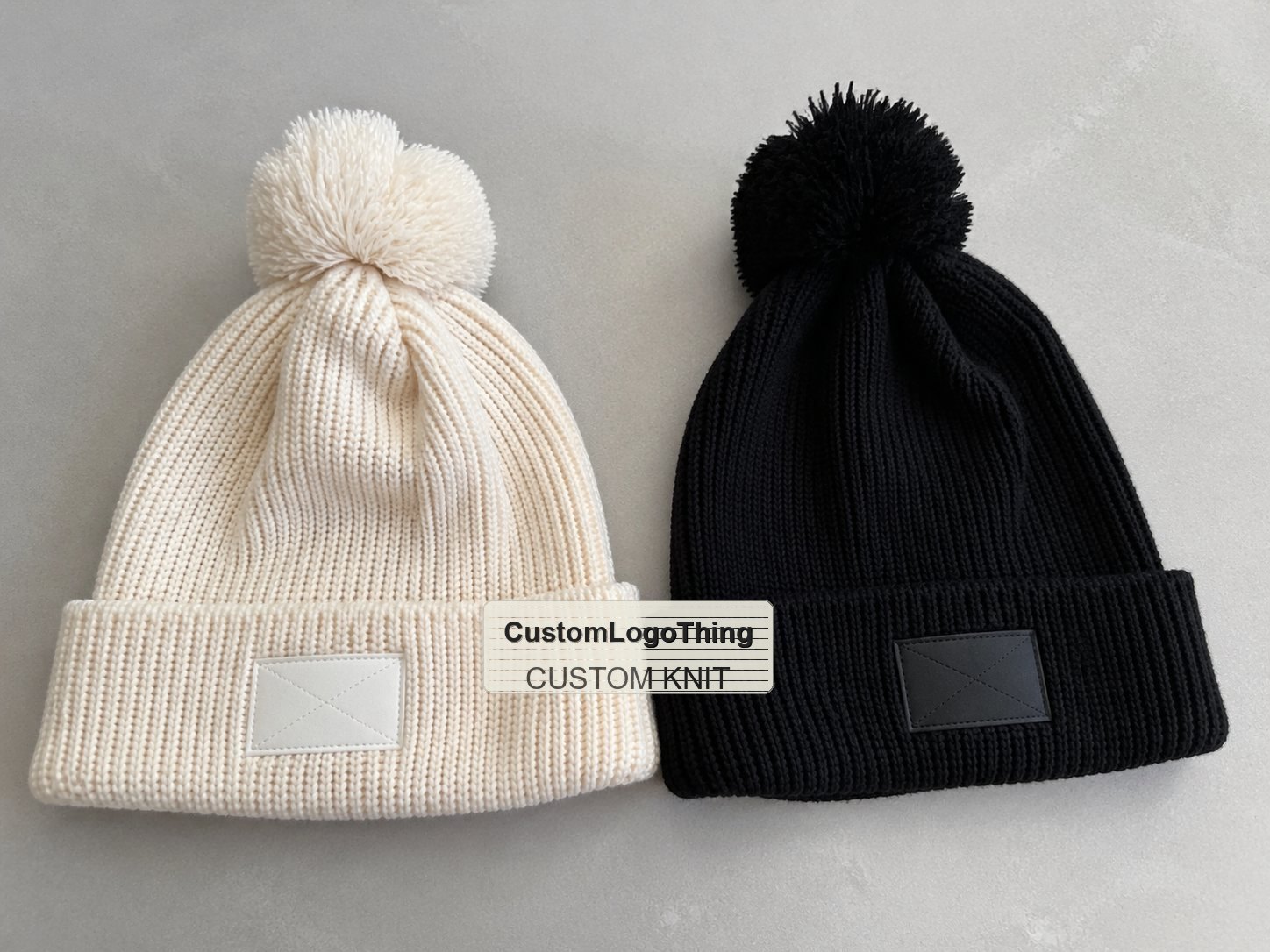 Pom Pom Beanies with Custom Logo Label