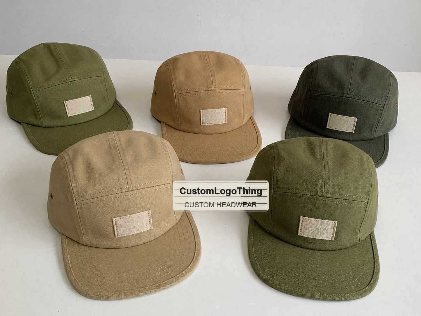 Five Panel Caps with Custom Woven Label