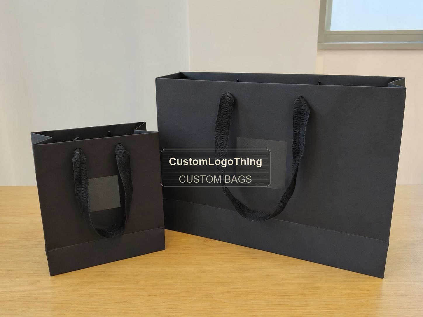 Luxury Black Paper Bags with Ribbon Handles