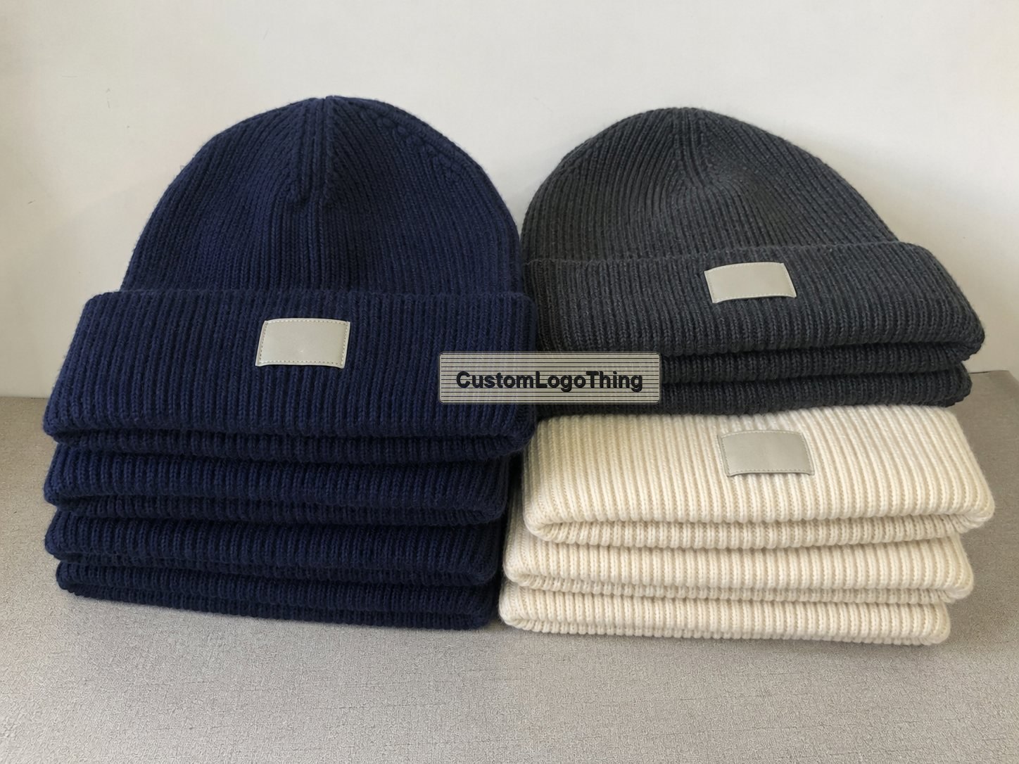 Ribbed Winter Beanies with Logo Patch