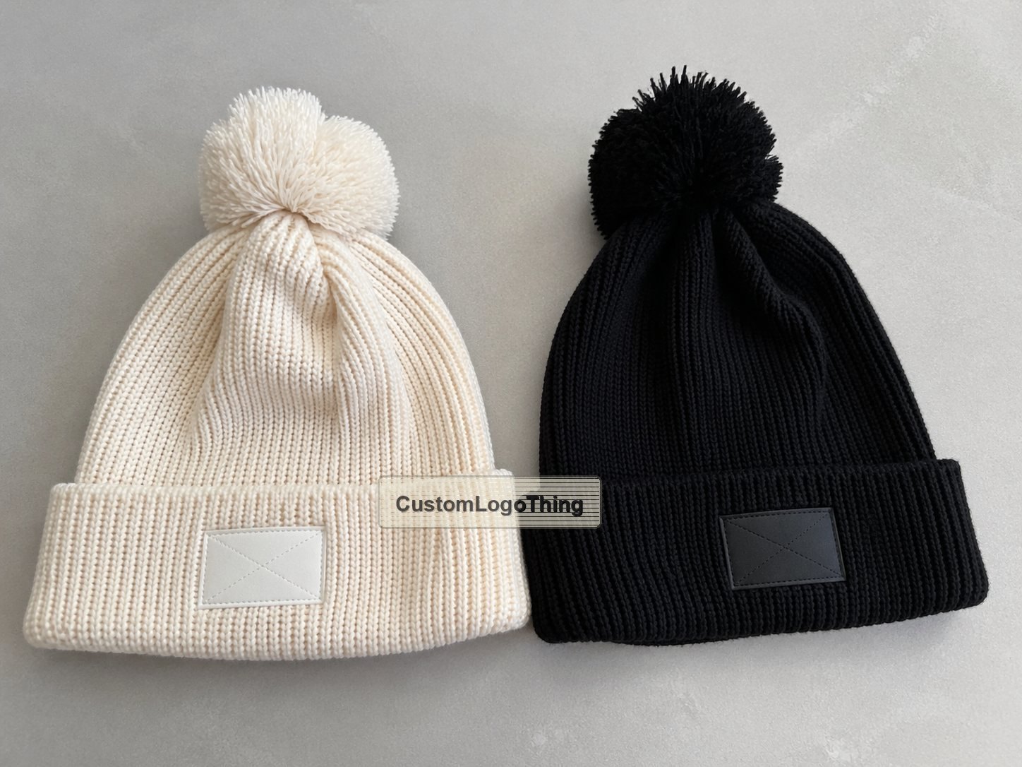 Pom Pom Beanies with Custom Logo Label