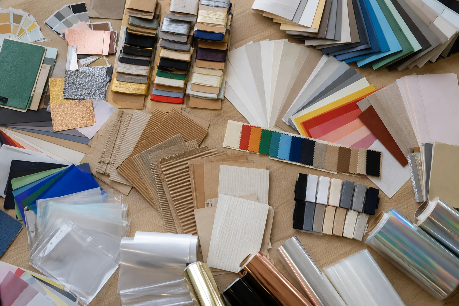 Packaging material, paper and color sample library