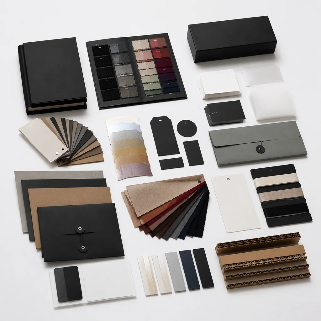 Packaging material and finish sample kit
